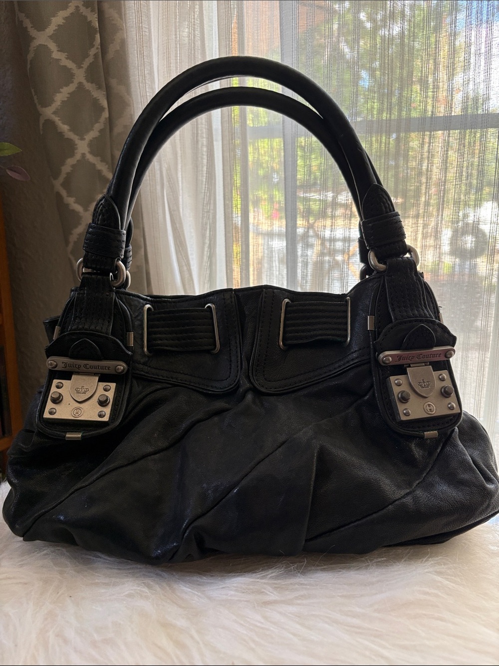Juicy Couture Y2K Black Leather Bag with Buckle Accents